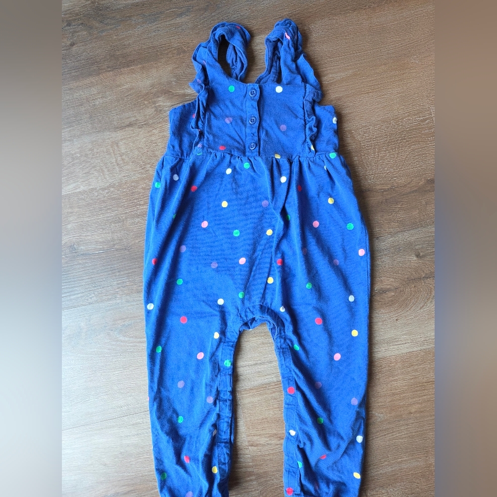 Hanna Andersson Overall Romper Blue Polka Dots Ruffle Strap Girls size 90 - Picture 1 of 8